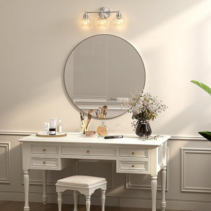 VONLUCE 3 Light Bathroom Vanity Light Fixtures, Brushed Nickel Finish | Globe Glass Shades, E26 Sockets, Easy to install, ETL Certificated, Vanity Lights for Bedroom Hallway Living Room