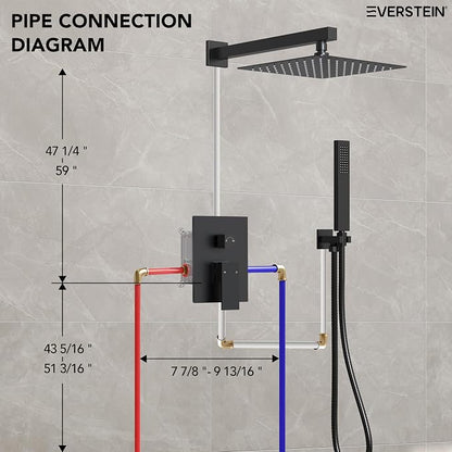 10 Inch High Pressure Rainfall Shower System with Handheld Spray, Wall Mount Bathroom Shower Faucet Set with Valve (Matte Black)