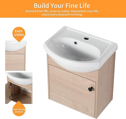 18" Bathroom Vanity with Sink for Small Space, Floating Mordern Bathroom Vanity with Soft Close Door, Bathroom Sink Vanity Combo,Wall Mounted Bathroom Vanities