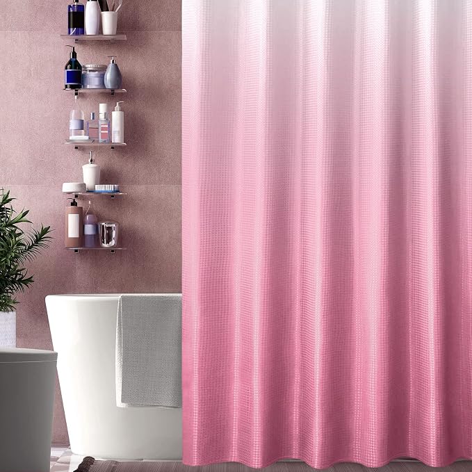 Pink Ombre Fabric Shower Curtain for Bath Decor, 72 x 72 | Pink Gradient Fabric Shower Curtain, Cloth-Textured Bathroom Curtains Shower Set, Water Repellent and Machine Washable