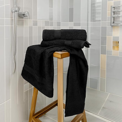Commercial Bulk Pack of 12 Large Bath Towels – 100% Cotton Terry 24" x 50" – Ideal for Hotels, Salons, Gyms, Spas & Institutional Use – Black