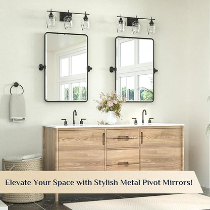 Keonjinn 20x30 Inch Black Povit Mirror for Bathroom, Tilt Mirror, Beveled | Tenmpered Glass, Rectangle, Adjustable Bathroom Mirrors for Over Sink, Farmhouse, Metal Framed, Horizontal/Vertical