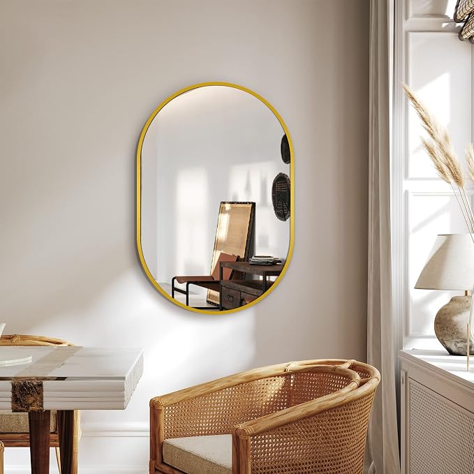 30x20 Gold Oval Bathroom Mirror for Over Sink, Aluminum Frame | HD Reflection No Distortion, Aluminum Frame, Mounting Hardware for Vertical or Horizontal Mount