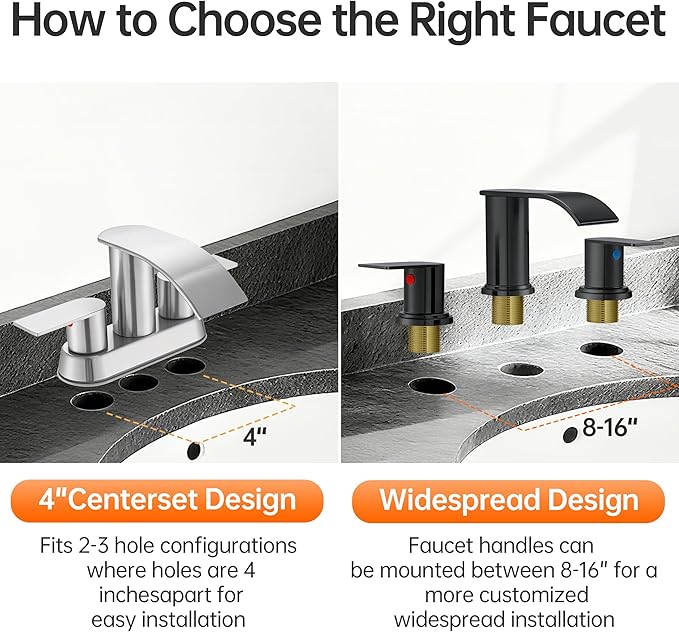 Waterfall Bathroom Faucet 3 Holes, 8 Inch Widespread Faucet 2 Handle Lead-Free Black, Bathroom Faucet with Water Supply Lines Pop Up Drain, Bathroom Basin Lavatory Mixer Tap with Deck Mount Plate