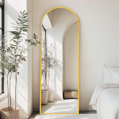 NEWBULIG Arched Full Length Floor Mirror 16"x59", Body Standing Mirror | Wall Hanging or Leaning, Shatter-Proof Glass, Aluminum Alloy Frame with Stand, Home Decor Bedroom, Gold