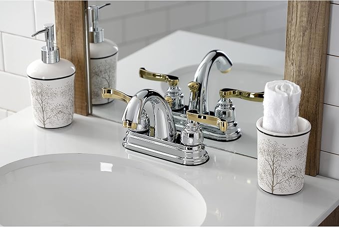 Kingston Brass KB5614FL 4 in. Centerset Bathroom Faucet, Polished Chrome/Polished Brass
