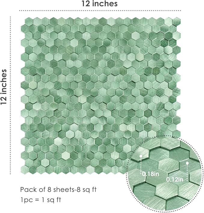 STICKGOO Peel and Stick Backsplash Tiles, Stick on Mosaic Self Adhesive Tiles, 3D Hexagon Backsplash for Kitchen Bathroom Fireplace Vanity (8PCS, Light Green)