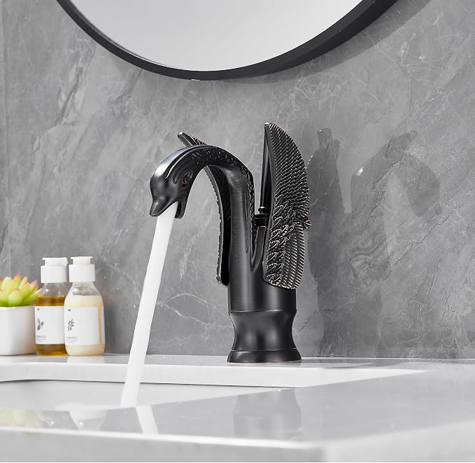 Oil Rubbed Bronze Bathroom Faucet Swan Shape Single Handle One Hole Bathroom Vanity Faucet Basin Tap Deck Mount Lavatory