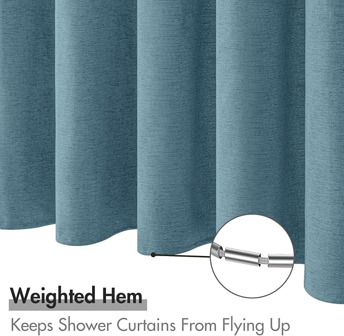 MIULEE Linen Fabric Shower Curtain Moonlight Blue W72*L72 12 Metal Hooks | Washable, Modern, Heavy Duty, Shower Curtain Set, Waterproof Thick Cloth Shower Curtains, Bathroom Bathtub