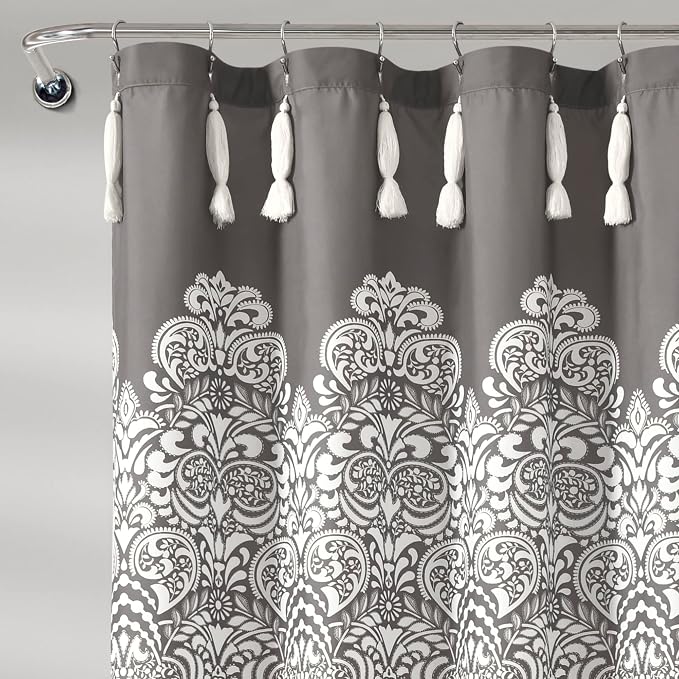 Lush Decor Boho Medallion Shower Curtain Single 72" W x 72" L Dark Gray - Boho Shower Curtains for Bathroom Decor - Gray Bathroom Curtain