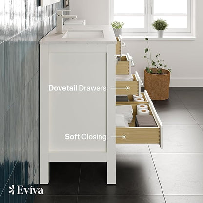 Eviva London 38 in. White Single Sink Bath Vanity with Carrara Quartz Top and Undermount Porcelain Sink
