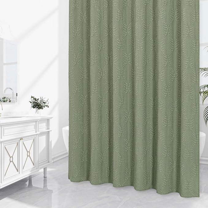 72x78 Long Shower Curtain, Sage Green 3D Embossed Half Bath Curtain | Long Sage Green Shower Curtain for Bathroom, 3D Embossed Textured Farmhouse Fabric Hotel Bathroom Decor, 72x78