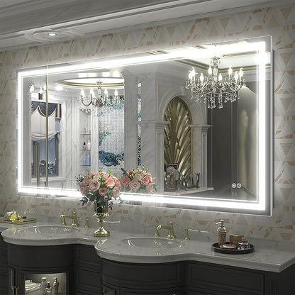 OKPAL 60x30 Lighted Bathroom Mirror, Anti-Fog LED Bathroom Mirror, Bathroom Mirror with Lights, Dimmable Lighted Vanity Mirror, Shatterproof, ETL Listed, Horizontal/Vertical