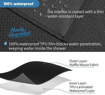 2-in-1 Waterproof Fabric Shower Curtain - No Separate Liner Needed, Hotel-Style Waffle Weave, Effortless Cleaning & Washable Bathroom Shower Curtain Set,72Wx72H,Black