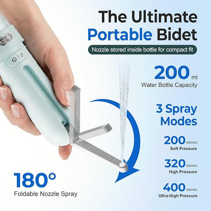 Electric Portable Bidet – Rechargeable Travel Bidet for Women Postpartum Care & Personal Hygiene | with 3 Pressure Modes for Home Travel & Camping (Aqua)