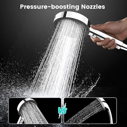 PWERAN Filtered Shower Head with Handheld, High Pressure 4 Spray Mode Showerhead with Filters, Water Softener Beads for Hard Water with ON/OFF Switch for Pets (Chromium Silver, 5 Inch Panel)