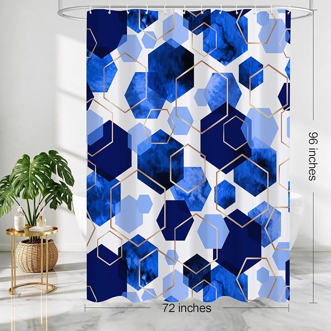 Litabel Extra Long Geometric Shower Curtain for Bathroom, 72x84 | Extra Long Modern Minimalist Shower Curtais, Roya lBlue Geometric Art Print Abstract Waterproof Bath Curtain