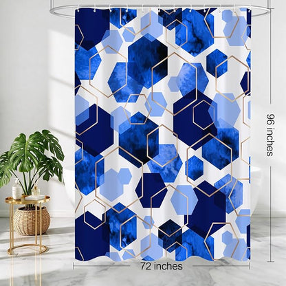 Litabel Extra Long Geometric Shower Curtain for Bathroom, 72x84 | Extra Long Modern Minimalist Shower Curtais, Roya lBlue Geometric Art Print Abstract Waterproof Bath Curtain