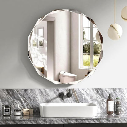 30x30 Inch Bathroom Mirrors for Over Sink, Round Frameless Mirrors for Wall | Beveled Bathroom Mirror, Bathroom Vanity Circle Mirror for Bedroom Living Room Entryway Home Decor