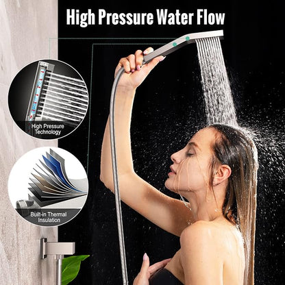 Waist Massage Spray Shower System with 6 Body Jets and Tub Spout, 12'' Rainfall Bathtub Shower System with Shower Jet, Wall Mounted Rain Shower and Handheld Shower Faucet Sets Complete, Brushed Nickel