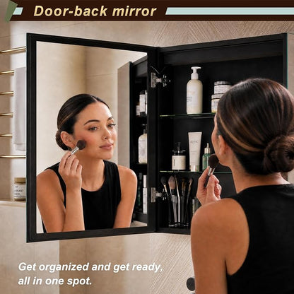 20 * 28 Left Hinge LED Bathroom Mirror Cabinet, Aluminum Medicine Cabinet | Light Adjustable, Sockets & USBs inside, Anti-Fog, Easy to Install