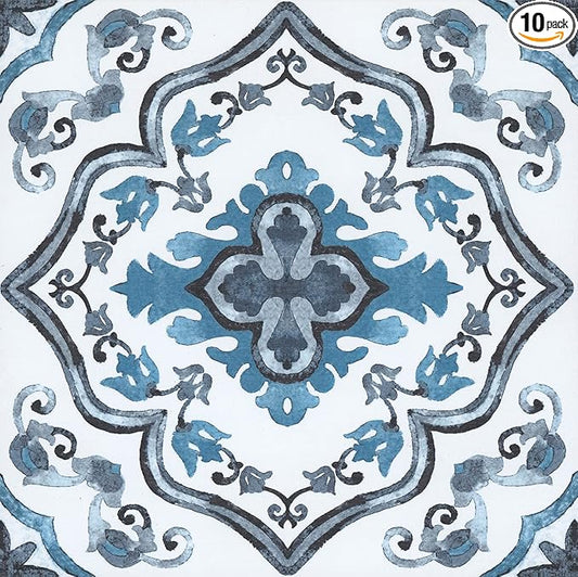 FloorPops FP3932 Marrakesh Peel & Stick Floor Tiles, Blue