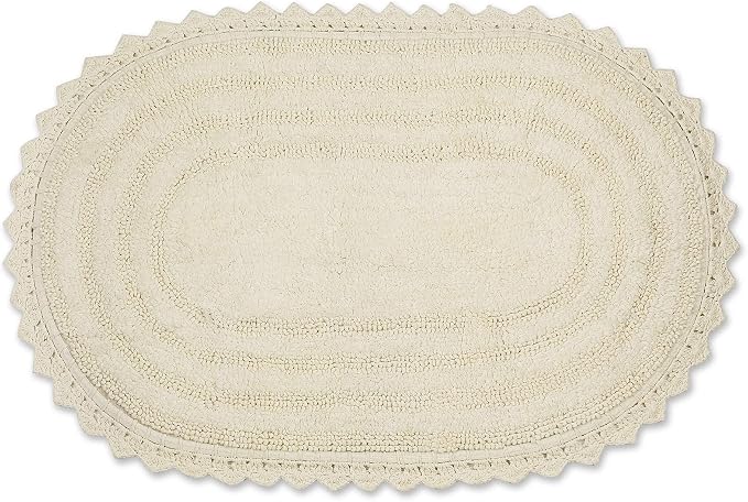DII Crochet Collection Reversible Bath Mat, Large Oval, 21x34, Off White