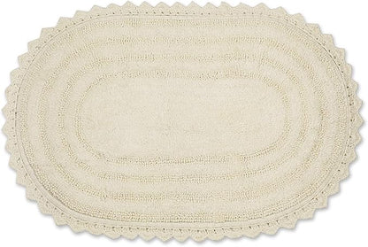 DII Crochet Collection Reversible Bath Mat, Large Oval, 21x34, Off White