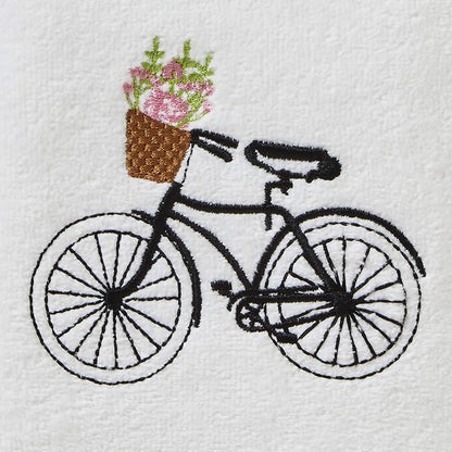 SKL Home by Saturday Knight Ltd. Flower Basket Bike Hand Towel (2-Pack), Wht | Soft, decorative velour. For use in the bathroom, kitchen or bar & makes a great gift.
