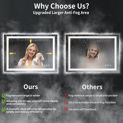 24"x42" LED Bathroom Mirror with Lights, Anti-Fog, Backlit+Frontlit | CRI 95, Stepless Dimmable, 3 Colors Lighting, Shatterproof Tempered Glass, HD Reflection, Memory, (Horizontal/Vertical)