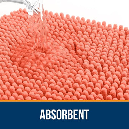 OLANLY Toilet Rugs U-Shaped 24x20, Soft Absorbent Chenille Contour Rugs | Coral, Quick-Drying Rubber Backing, Machine Washable Non-Slip Shaggy Bathroom Mat for Toilet, Home Decor Accessories