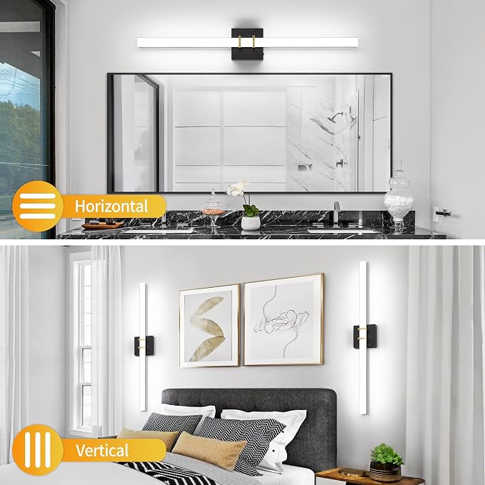 Modern Black and Brass Vanity Light Bar 32 Inch, 24W 5CCT Dimmable Bathroom Light Fixtures LED Wall Lighting Fixture