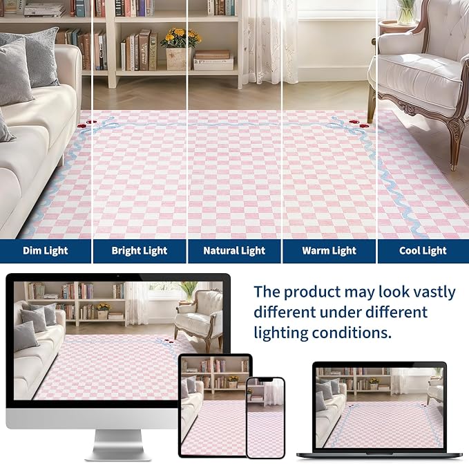 Garvee Washable Runner Rug 2x6 Non Slip Blush Pink Checkered Cherry | Coquette Aesthetic Decor Kitchen Rugs Low Pile Entryway Rug Soft Stain Resistant Carpet for Bedroom Bathroom Hallway Laundry