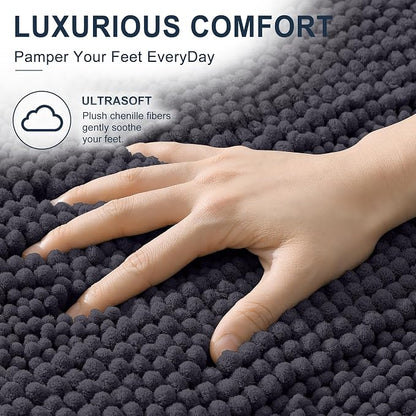 Smiry Thick Chenille Bathroom Runner Rugs 44x24, Soft Bath Mat, Dark Grey | Quick‑Dry & Machine Washable, Non‑Slip Bath Carpet, Striped Bath Rugs for Tub & Shower, Modern Home Decor Accessories