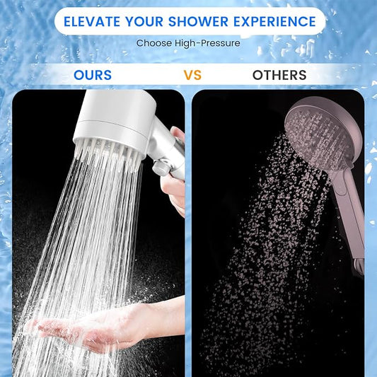 Filtered Shower Head with Handheld,High Pressure Shower Heads with Filters | ON/OFF Switch,4 Spray,Built-in Power Wash,Detachable Showerhead,Silicone Massage Brush,White,Water Softener