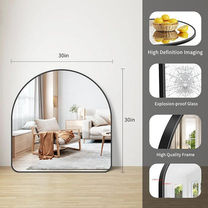 FORBATH Arched Bathroom Mirror 30x30 Inch, Bathroom Mirror Wall Mounted Modern Black Aluminum Frame Decor Dresser Mirror for Bedroom Living Room Entryway, Hanging or Leaning Against Wall