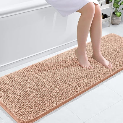 OLANLY Bathroom Runner Rugs 59x20, Extra Soft Absorbent Chenille Bath Rugs | Peach, Quick-Drying Rubber Backing, Machine Washable Long Bath Mat for Bathroom Floor, Tub and Shower, Home Decor Accessories