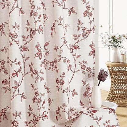 MitoVilla Long Shower Curtain Set 72 x 78, Cotton Floral Cottagecore Spring Shower Curtains for Bathroom, Modern Farmhouse Country Plant Leaves Bathroom Décor
