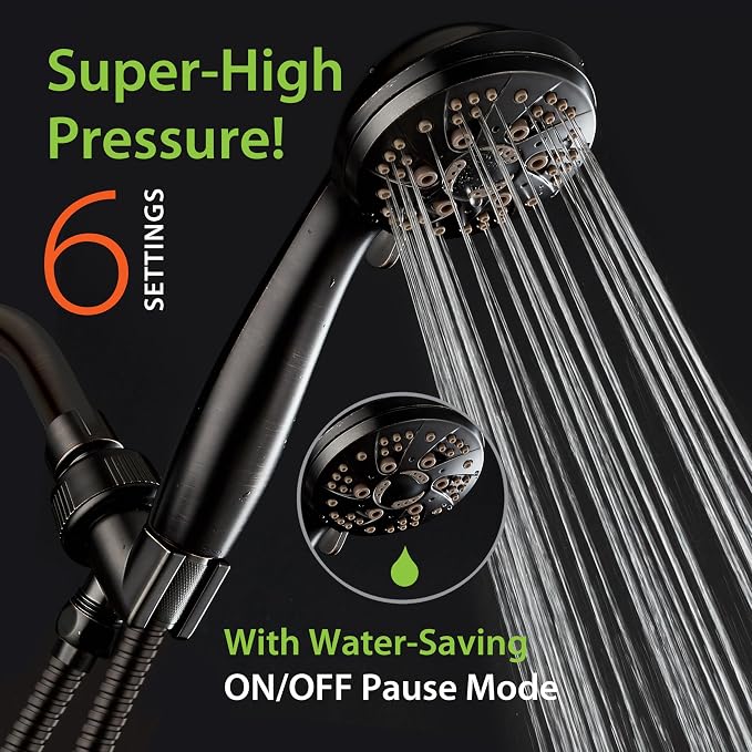 AquaDance High Pressure Luxury 6-mode Spiral Ergonomic Handheld Shower Head | Anti-clog Jets, Premium Stainless Steel Hose & Adjustable Bracket for the Ultimate Shower Spa Experience! / Bronze