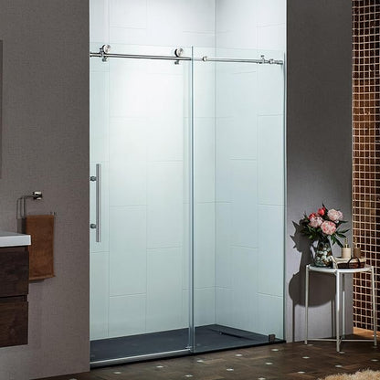 Woodbridge 57.5-60" Wx76 H Soft Close Frameless Shower Door,3/8"(10mm) Explosion-Proof Tempered Glass, Brushed Nickel Finish, BSDC6076-B