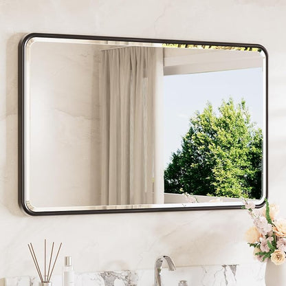 Black Vanity Mirror for Bathroom 40 x 24 Beveled Edge Tempered Glass, Rounded Corner Rectangle Wall Mirror for Modern Bathroom, Living Room, Bedroom, Entryway