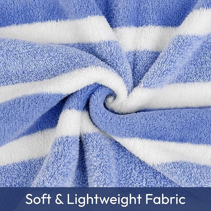 JML Bath Towels, 2 Pack, 27x55 in, Microfiber, Stripe Blue | Soft, Super Absorbent, Quick Dry, Lint-Free, Lightweight Bathroom Towel with Hanging Loop for Daily Use