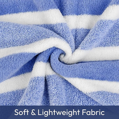 JML Bath Towels, 2 Pack, 27x55 in, Microfiber, Stripe Blue | Soft, Super Absorbent, Quick Dry, Lint-Free, Lightweight Bathroom Towel with Hanging Loop for Daily Use
