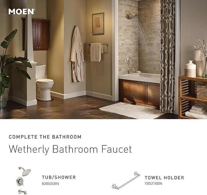 Moen Wetherly Spot Resist Brushed Nickel Two-Handle Widespread Bathroom Faucet with Valve Included, 3-hole Deck Mounted Setup, WS84855SRN