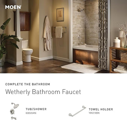 Moen Wetherly Spot Resist Brushed Nickel Two-Handle Widespread Bathroom Faucet with Valve Included, 3-hole Deck Mounted Setup, WS84855SRN