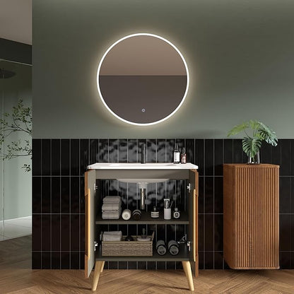 30" Modern Bathroom Vanity with Sink, Mid Century Modern Walnut Bathroom Cabinet with 2 Soft Close Doors, Large Storage with Shelf for Small Space, Apartment & Hotel Style