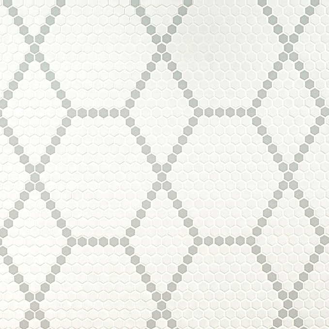 MSI White and Gray Hive Pattern Matte Porcelain Mosaic Tile Sample for Kitchen Backsplash, Bathroom Wall, Shower, and Floor
