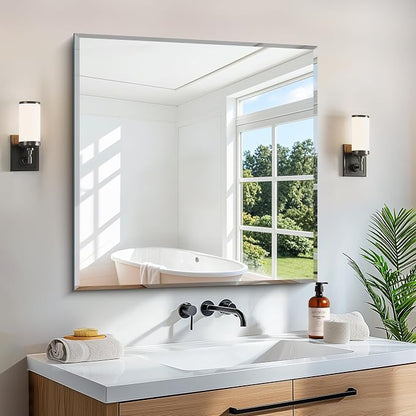 CILIBER Beveled Mirror, 30x30 Square Bathroom Mirrors for Wall, 3mm Tempered Glass Frameless Vanity Mirror Over Sink with Beveled Edge for Bathroom,Bedroom,Living Room and Entryway