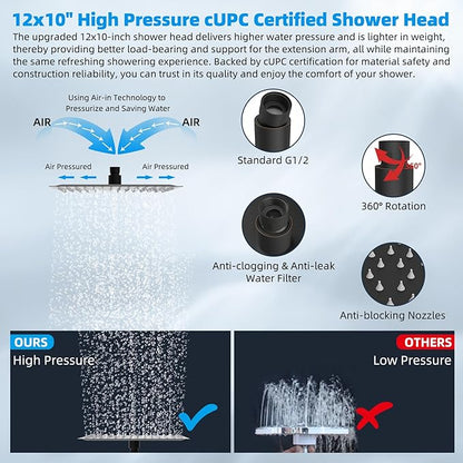 Hibbent 12'' Rain Shower Head with 16'' Extension Arm, Oil Rubbed Bronze | cUPC Certified High Pressure Rainfall Showerhead with Solid Brass Adjustable Shower Head Extension Arm, Fixed Showerheads
