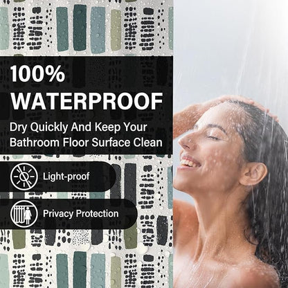 Boho Sage Green Shower Curtain for Bathroom,72x84 Extra Long Bohemian Green Checkered Shower Curtains,Funny Sage Geometric Bathroom Decor Accessories